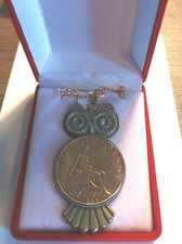 Old Penny Owl Design Pendant Dated 1898 Victoria, Gold Plated Necklace.