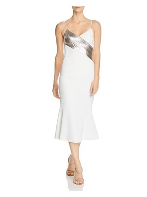 DAVID KOMA Womens White Lined Flounced Hem Crossover Panel Midi Dress 14