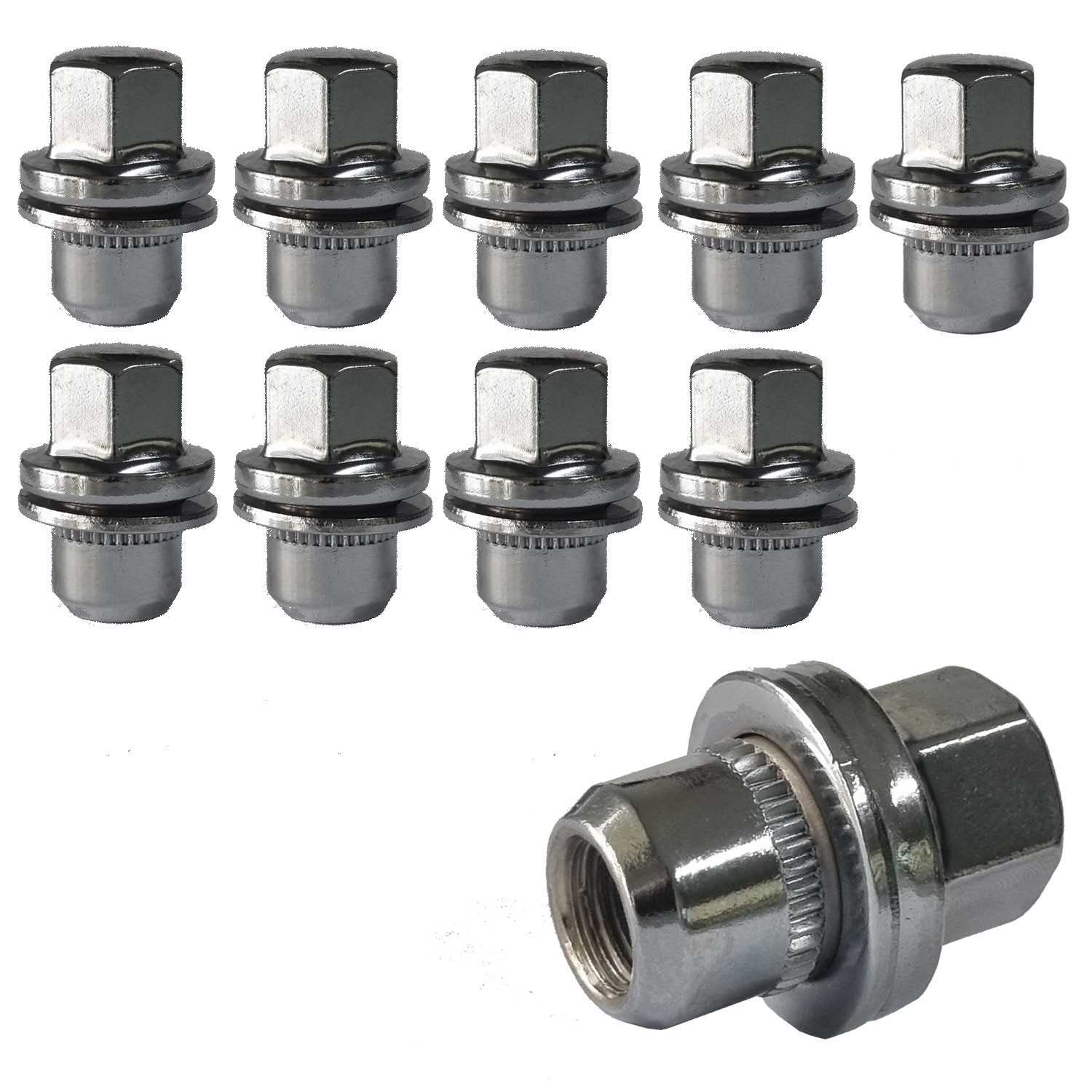 10 Wheel Nuts flat seat M14x1.5 34mm chrome for Land Rover Defender 110 4WD L663