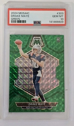 2024 Panini Mosaic - #303 Drake Maye RC - Green Prizm - PSA 10 GEM MINT