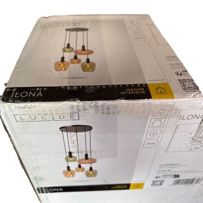 LUCIDE ILONA E27 Pendelleuchte Schwarz Multifärben Glas 5-flg Ø45-65cm Hö 174cm