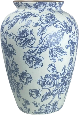 Blue and White Chinoiserie Vase - Vintage Ceramic Vase with