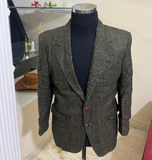 Vintage pure wool handwoven tweed herringbone green jacket blazer 38S