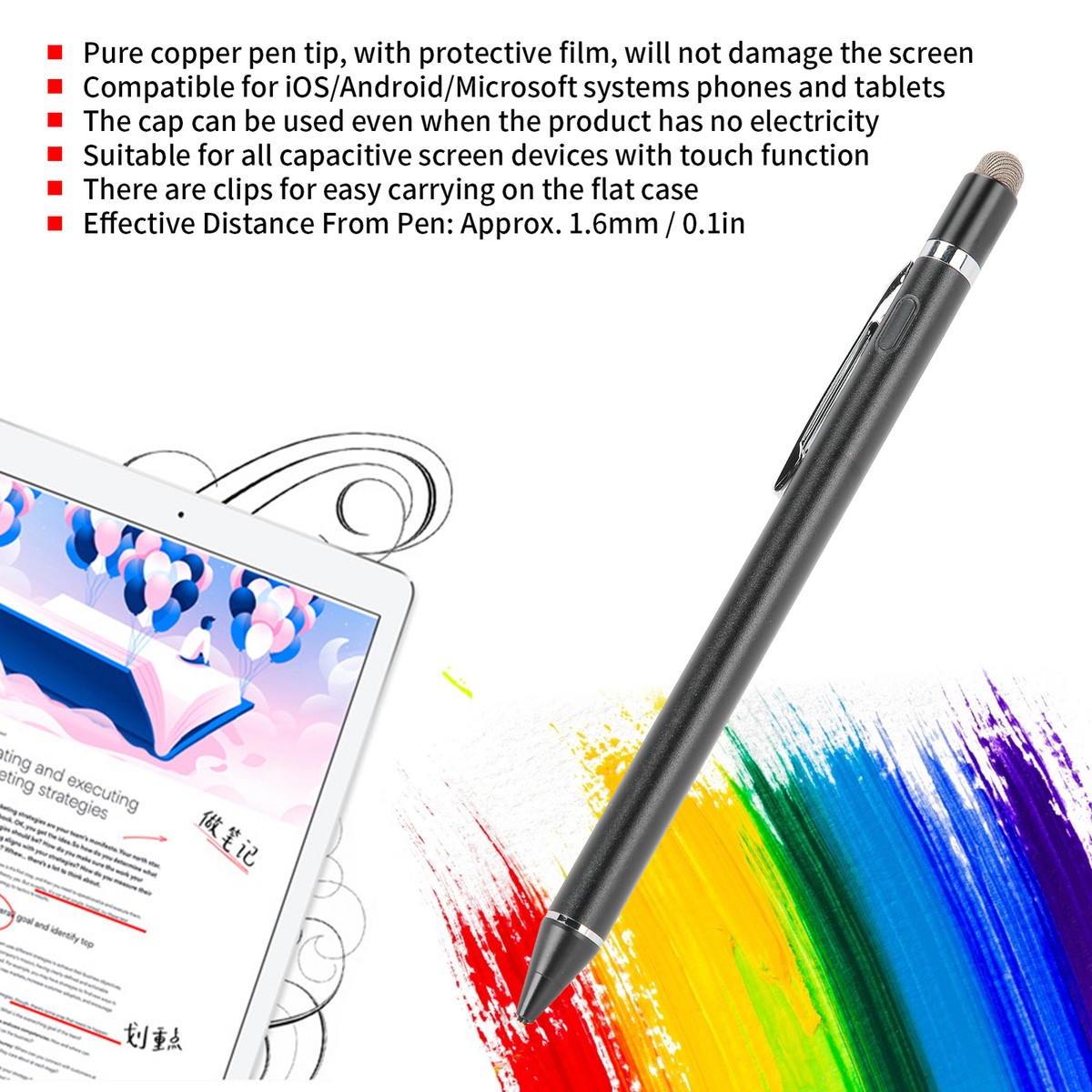 Tocuh Screen Stylus Capacitive Writing Drawing Pen Black for