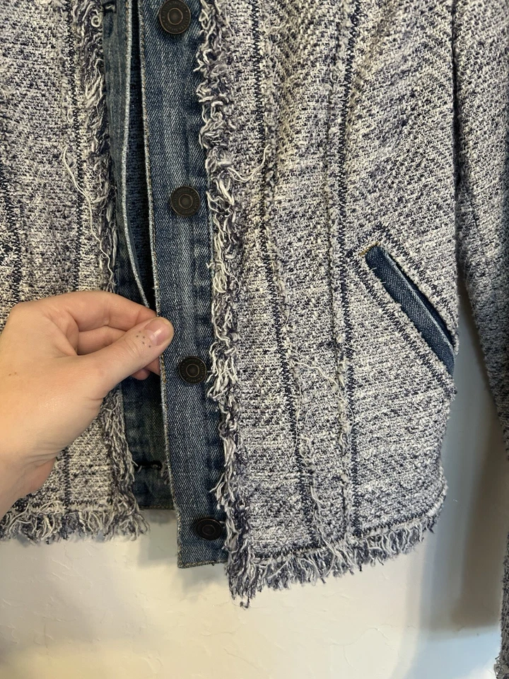 Rebecca Taylor 粗花呢牛仔纽扣前夹克 2 S 胶囊蓝色经典学院风 — 第 4/4 张图片