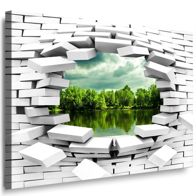 WANDBILD LANDSCHAFT, NATUR WALD SEE LEINWAND BILD XXL AUFGESPANNT 92-a1o34-44d35