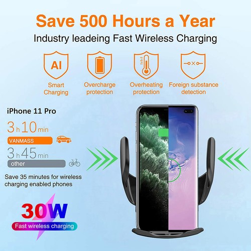 30W Wireless Fast Car Charger Infrared Induction Phone Holder For iPhone 16 Pro - Picture 7 of 14
