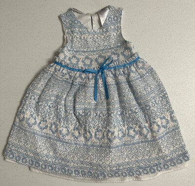 Blueberi Boulevard Blue & White Sleeveless Lace Lined Dress Easter Party 2T