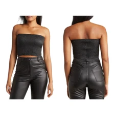 Commando Faux-Leather Smocked Tube Top NWT Sz   M/L BLACK