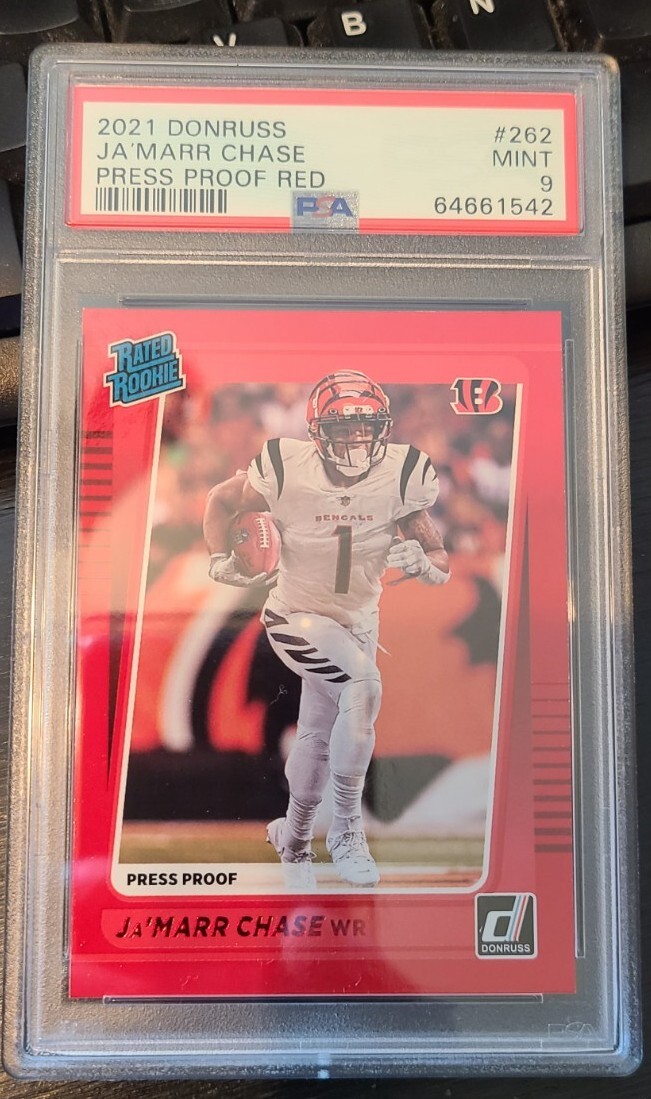 JaMarr Chase Rated Rookie 2021 Donruss Press Proof Red #262 Bengals RC PSA 9