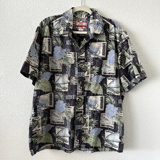 RJC Blue Green Hawaiian Aloha Short Sleeve Button Up Camp Shirt - Men's Size L