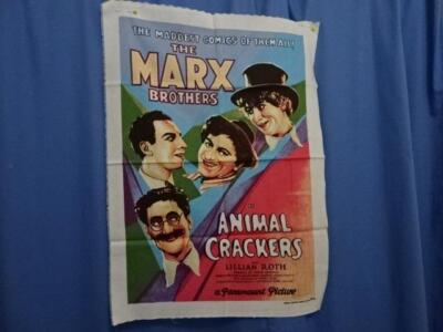 Vtg Wesco-Reltex-ANIMAL CRACKERS-MOVIE POSTER 1982 Fabric 22x29  Marx Brothers