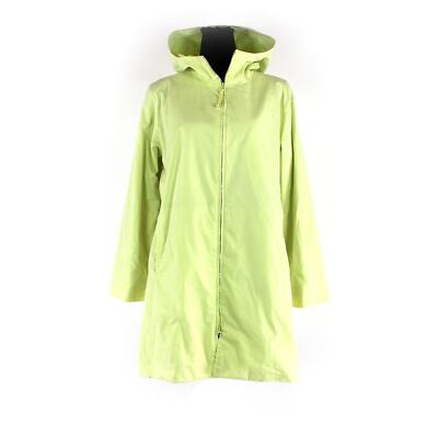 Eileen Fisher Yellow Cotton Hooded Rain Jacket XS Chartreuse Zip Long Coat 