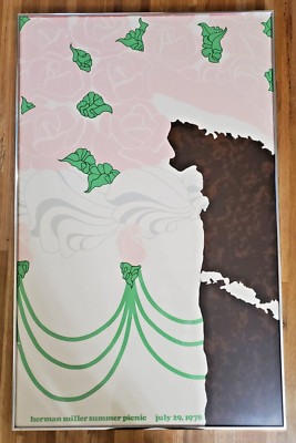 Framed Herman Miller 1978 Summer Picnic Chocolate Cake Poster - Stephen Frykholm