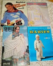 Lot of 4 VTG Knit and Crochet Booklets BABIES, SHAWLS, AFGHANS, SUPER SWEATERS