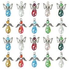 60Pcs Glass Angel Wing Charm Faceted Dangle Pendants for Necklace Earring Making