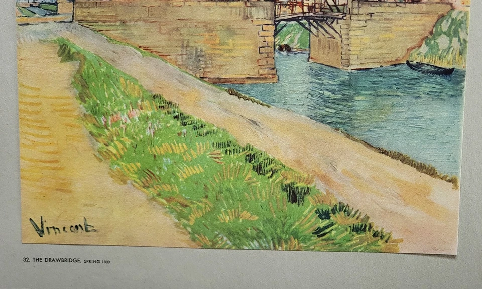 Vincent Van Gogh "El puente levadizo" montado color offset litografía 1936 Foto 3 de 3