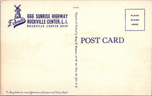 ROCKVILLE CENTER, LONG ISLAND NEW YORK - F. SARDI'S ROADSIDE RESTAURANT POSTCARD - Picture 2 of 2