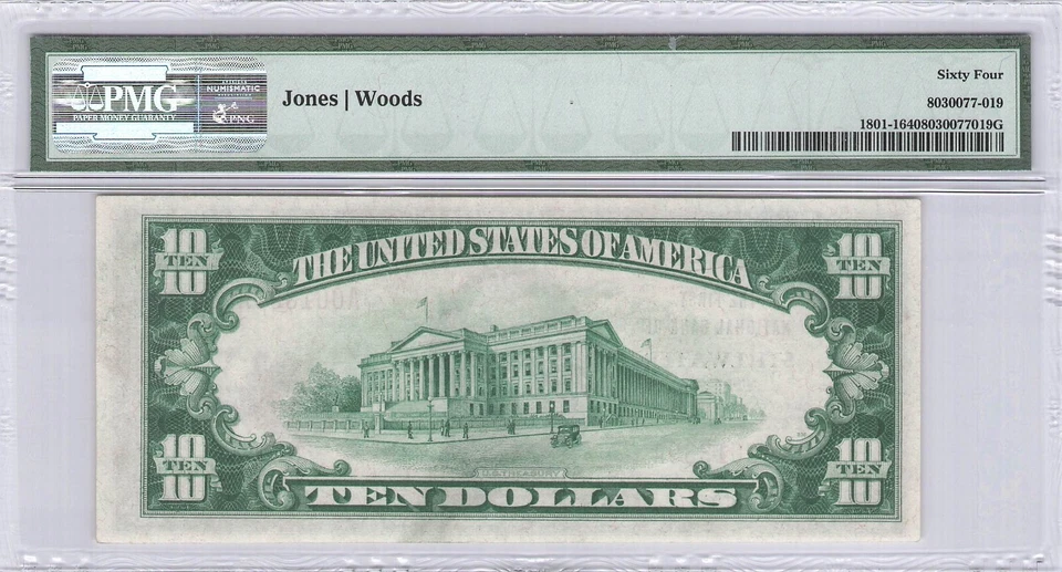 FIRST NB STILLWATER, MN $10.00 1929 PMG 64 Charter 2674 - Image 2 of 2