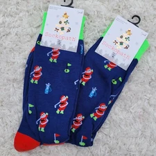 Sockopath Lot Of 2 Pair Men's Sz 6 - 12 Christmas Novelty Crew Socks Santa Golf