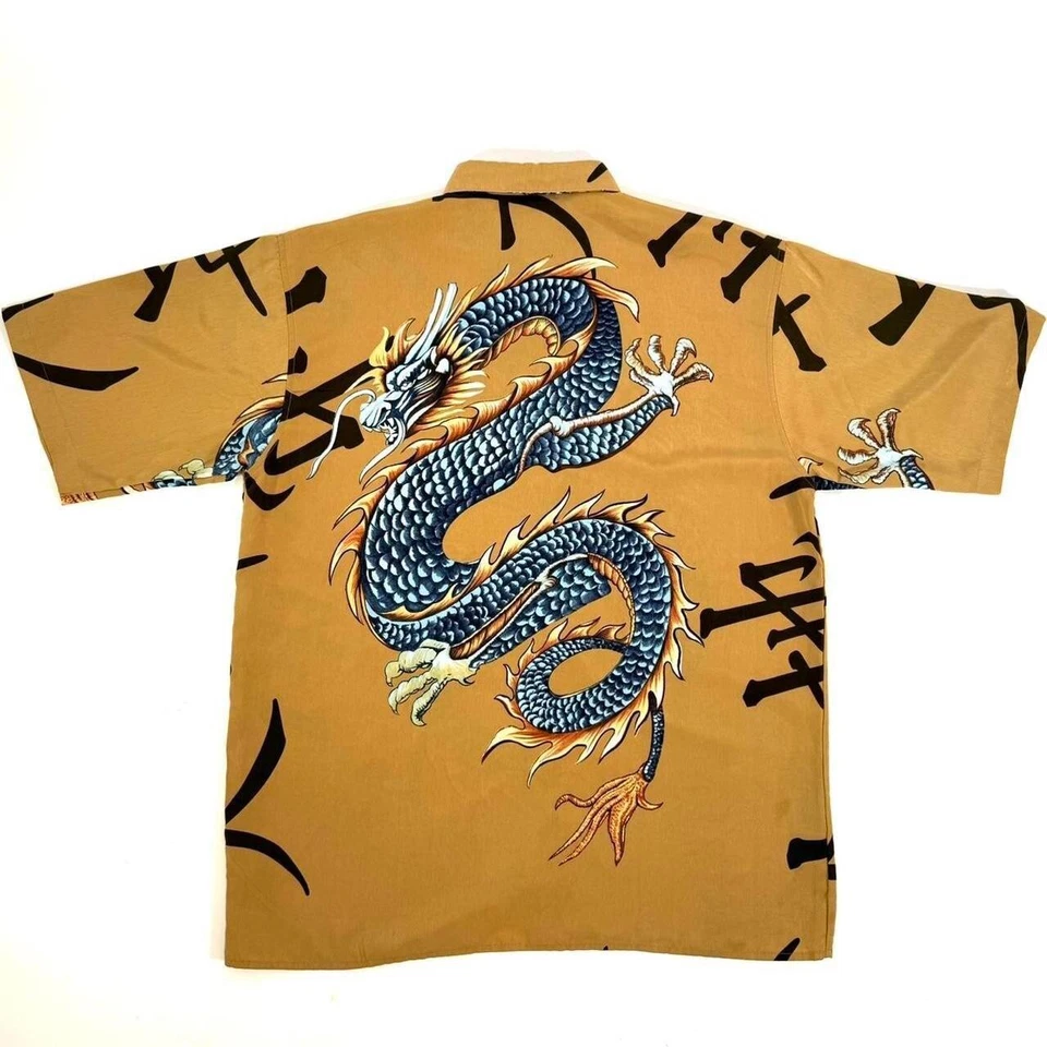 Y2K 2000s Dragon Grunge Estilo JNCO Manga Corta Grande Abotonada M Foto 3 de 4