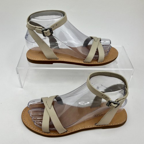 Madewell Boardwalk Criss Cross Sandals Wms 6.5 Beige Tan Leather Ankle Strap - Picture 2 of 14