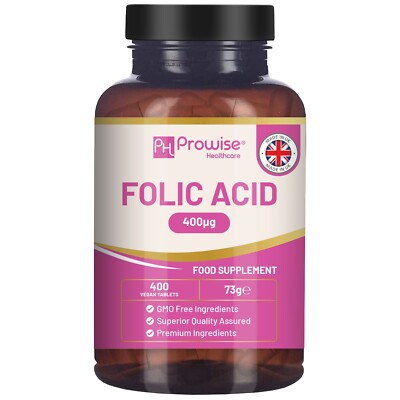 Folsäure + 400 mcg - Vegane Tabletten mit Vitamin B12 & Jod