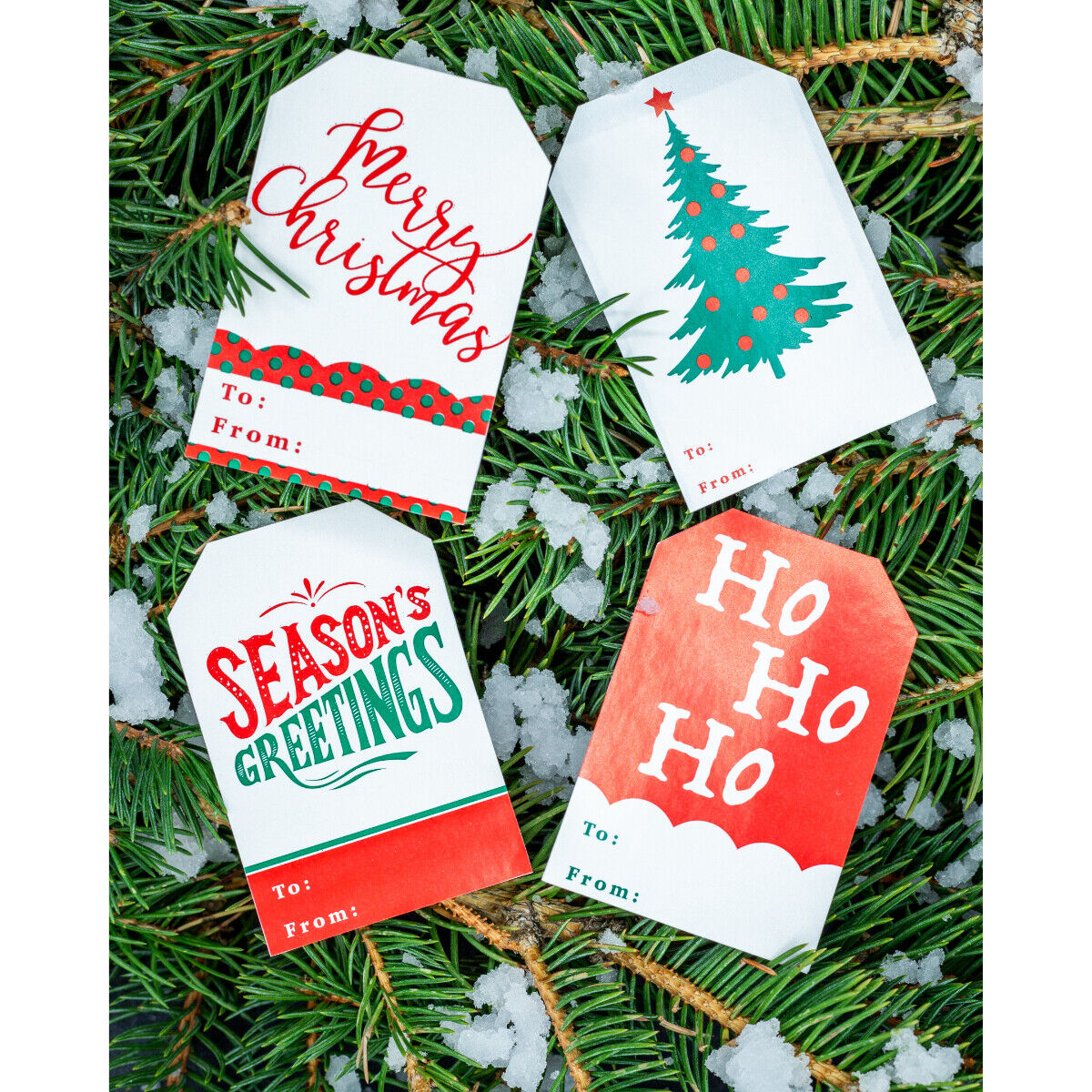 Christmas Holiday Present Gift Tags Stickers, Red and Green, 4 Different Designs | 2 x 3 Inches - 100 Total Labels