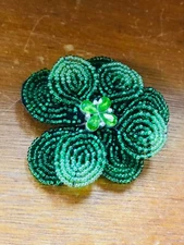 Estate KC Signed Large Two Toned Tiny Beaded Layered Flower w Rhinestone Center 