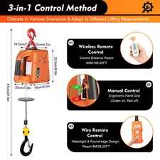 Portable 3-in-1 Electric Winches 300kg/660lbs Hoist Winch Crane Lift w/ Remote