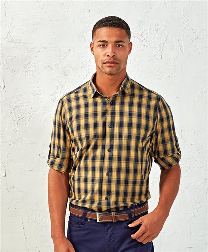Camisa de hombre manga larga a cuadros 100 % algodón popelina oficina trabajo informal ropa de trabajo top - Imagen 6 de 20