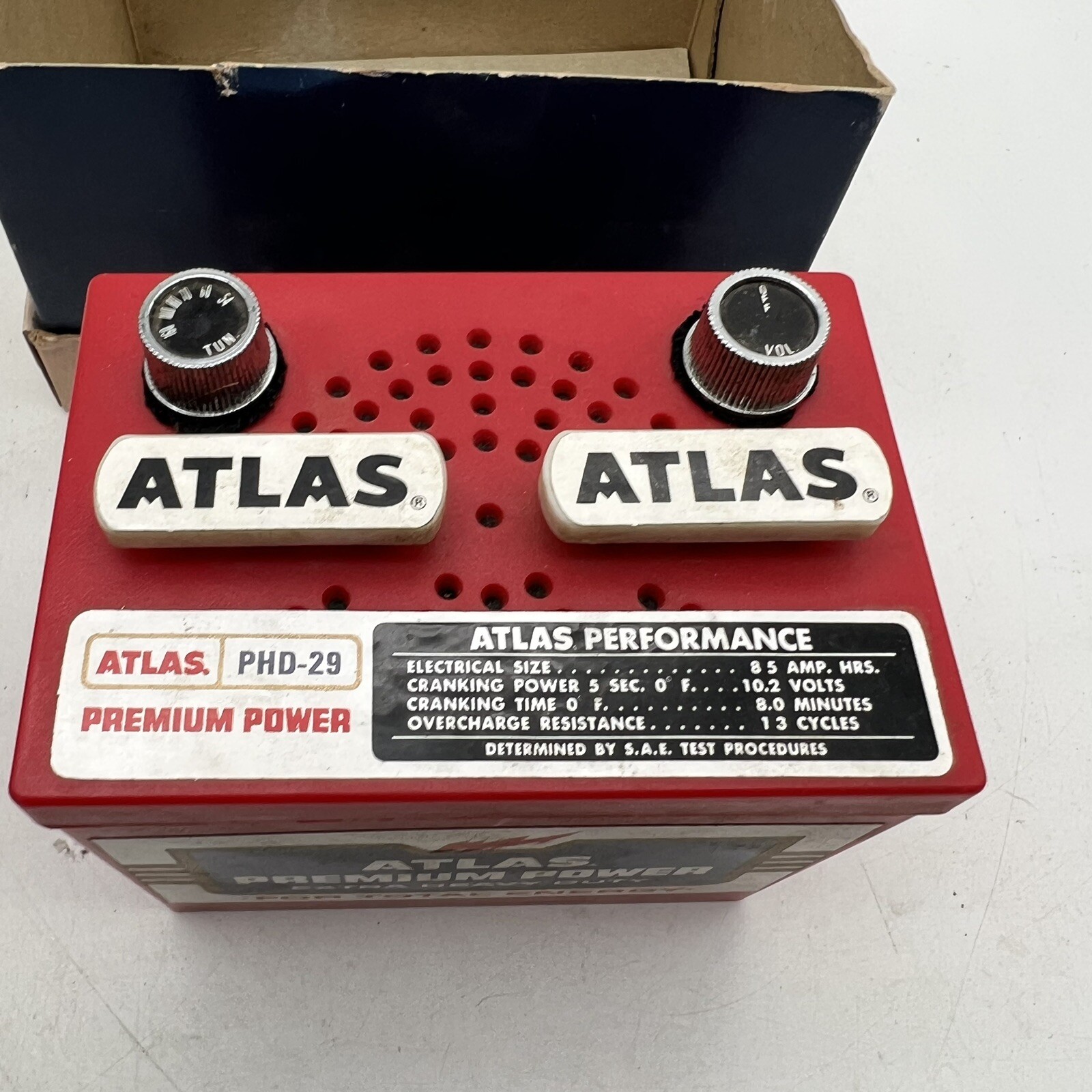 Vtg - Atlas - AM Transistor Radio - PHD-29 Battery Premium Power Promo - Works