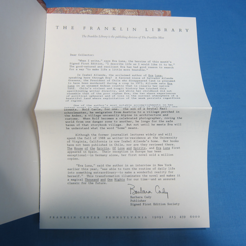 Franklin Library EVA LUNA by ISABEL ALLENDE First Edition SIGNED Leather Gilt - Picture 5 of 11