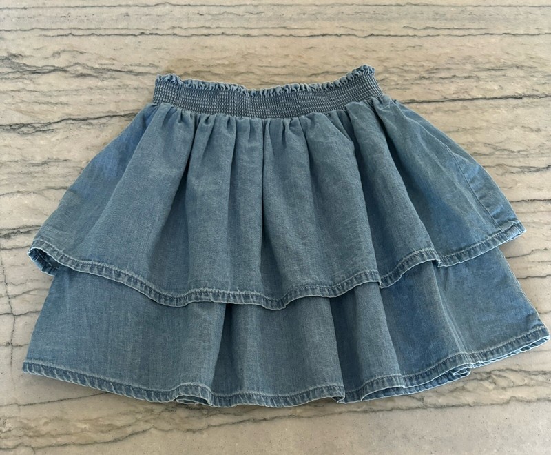 Mini Boden Girls Tiered Woven Skirt Chambray Size 7-8Y