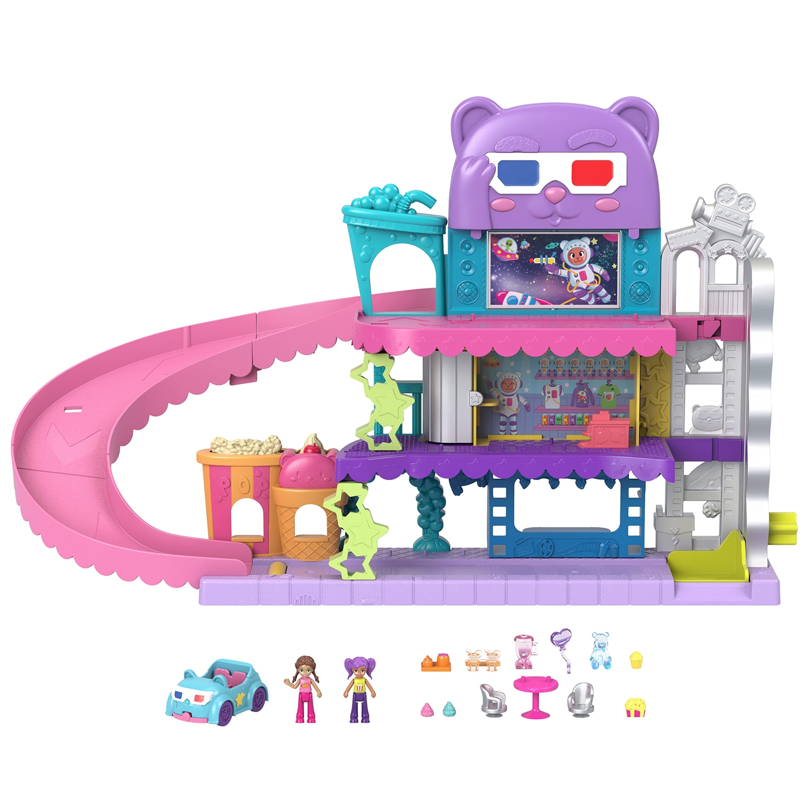 Polly Pocket Pollyville - Cinema all'aperto, playset Drive-in con 3 Piani di D