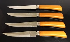 4 W. Richardson Sheffield England Stainless Knives Butterscotch Bakelite Vintage