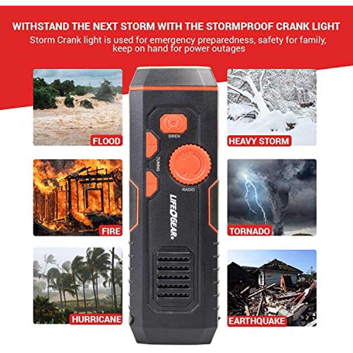 Life Gear StormProof Crank Flashlight