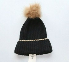 Style Co Ribbed Beanie Hat With Faux-Fur Pom Black One Size