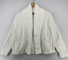 EILEEN FISHER Sweater PL Organic Cotton Chenille Rib Cardigan Open Front White