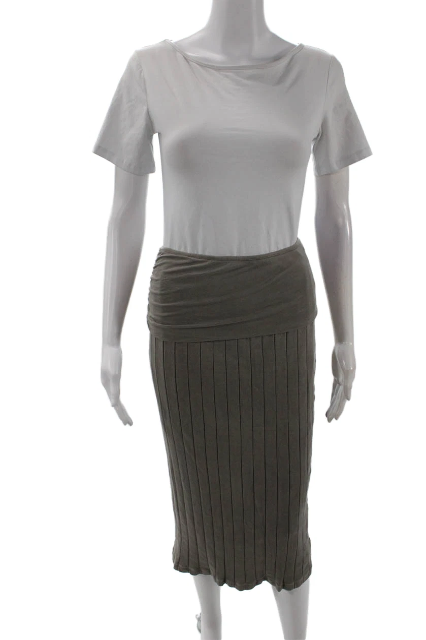 Standard James Perse Women Straight Pencil Skirt Gray Striped Linen Midi Size 1