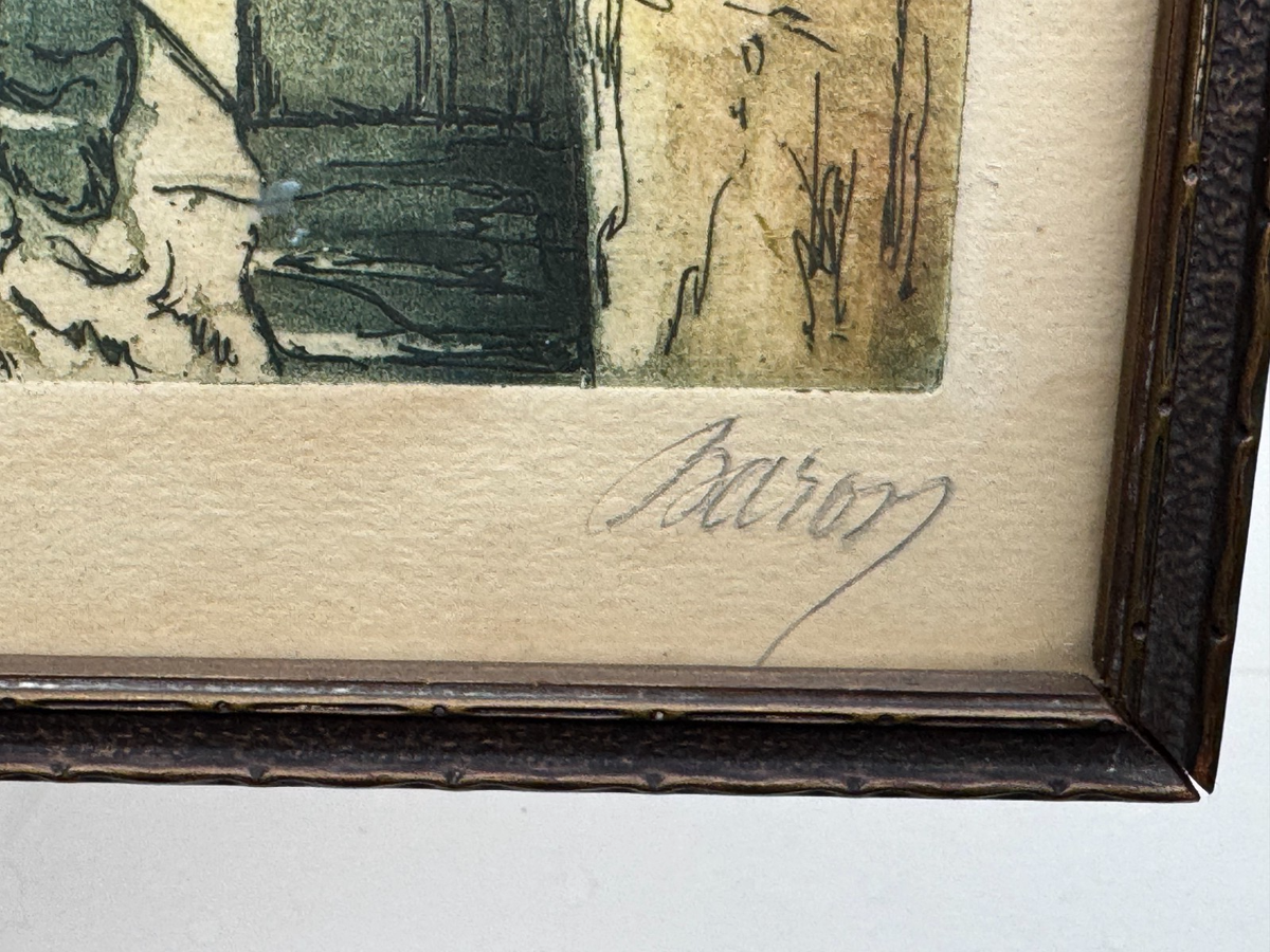 Marcel Paris ブロンズ 花瓶「Marsely Paris」彫刻家署名 MARCEL JULIEN BARON SIGNED ETCHING HAND COLORED FISHING THE SEINE