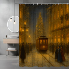 Vintage Christmas Shower Curtain with Beautiful Holiday Scene