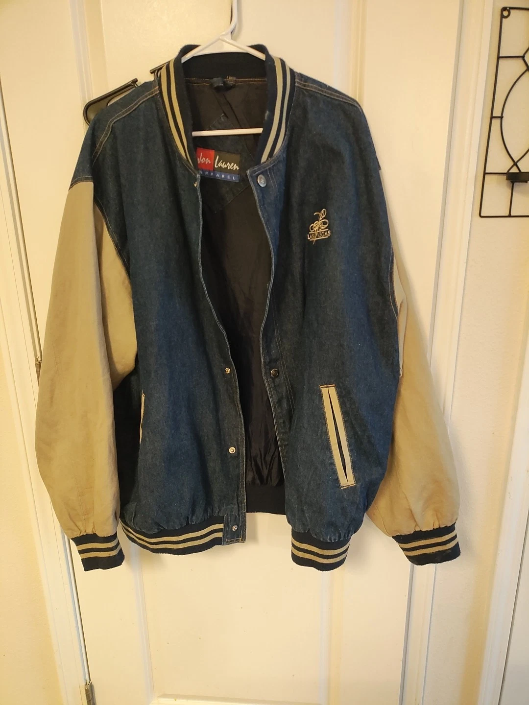 Vintage 90s US Jon Lauren Apparel Denim Varsity Jacket 2x Las Vegas Nice