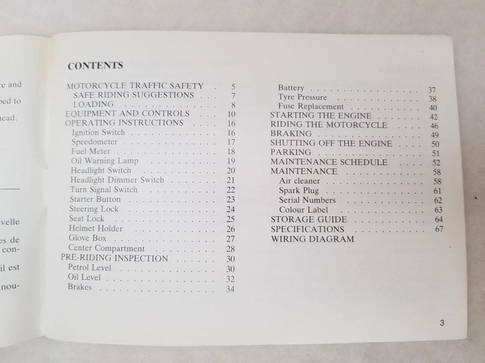 HONDA VISION SA50 Motorcycle Handbook c1988 FRENCH&ENGLISH TEXT #I5GY10-121 - Image 2 of 3