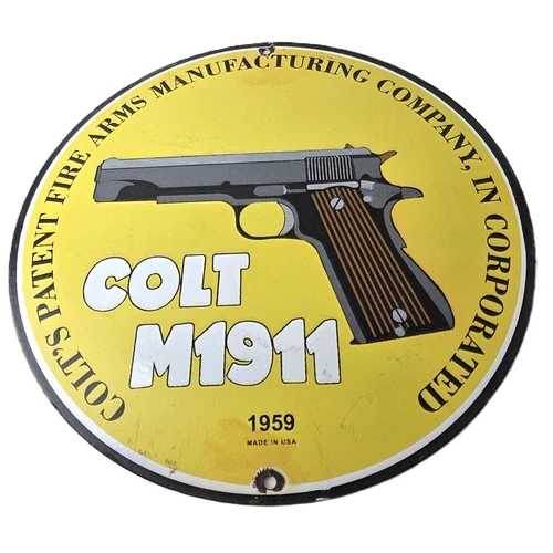 Vintage Colt Firearms Sign - Single Action M1911 Pistol Guns Porcelain Gas Sign