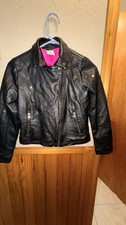 Disney Minnie Mouse Faux Leather Moto Jacket Black/Pink Lining Size 11/12 girl