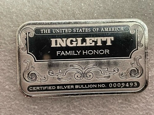 First National Mint and Trust  1/2 Oz .999 Fine Silver Bar- INGLETT Family Honor