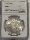 1885 o morgan silver dollar ms64
