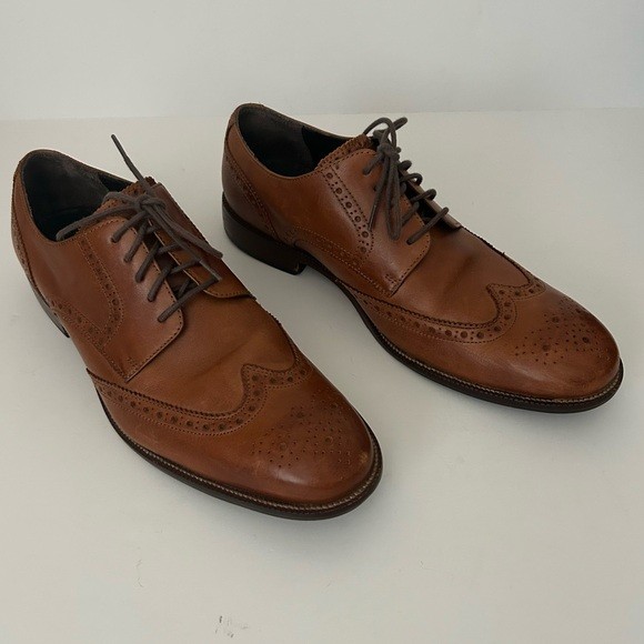 SAOLA Scarpa elegante Oxford a coda di rondine Cole Haan in pelle marrone con lacci Brogue taglia 9 5 M