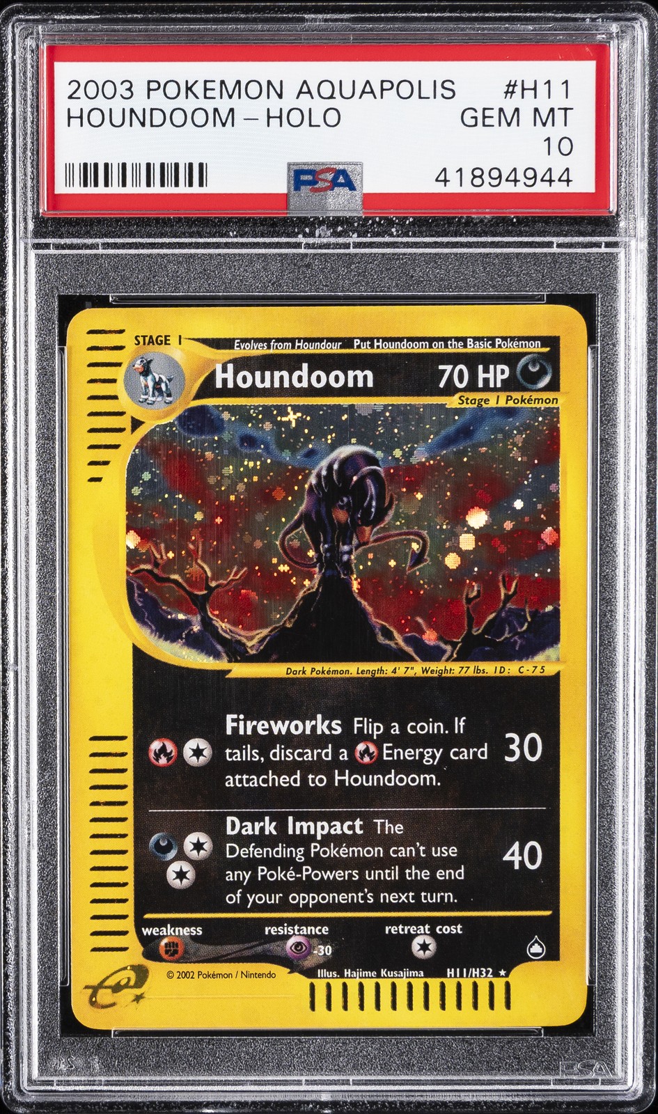 2003 POKEMON AQUAPOLIS #H11 HOUNDOOM-HOLO PSA 10